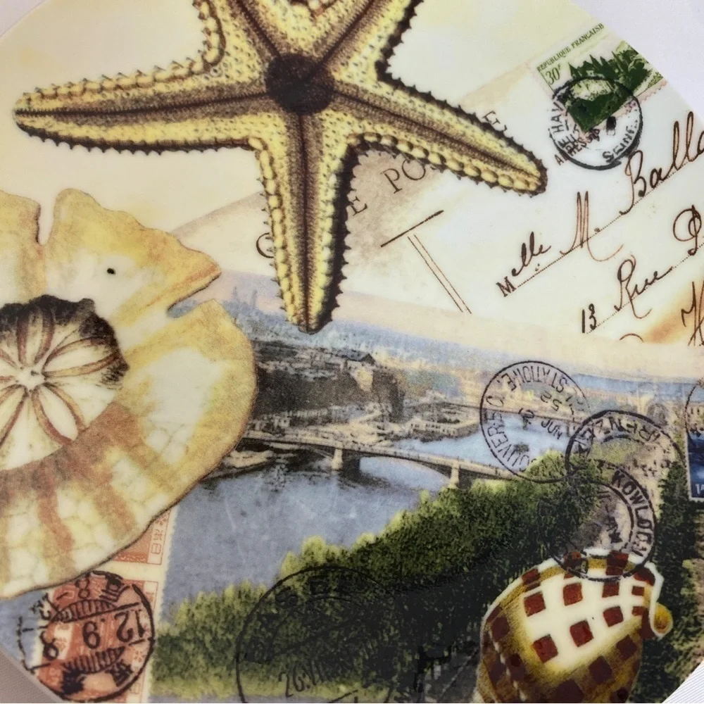 Pottery Barn Plate Coastal Decor Sea Shells Beach Postcard 8.25